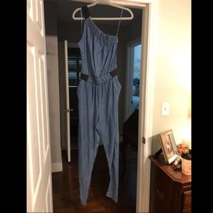 Karlie One Shoulder Jean Jumpsuit NWOT